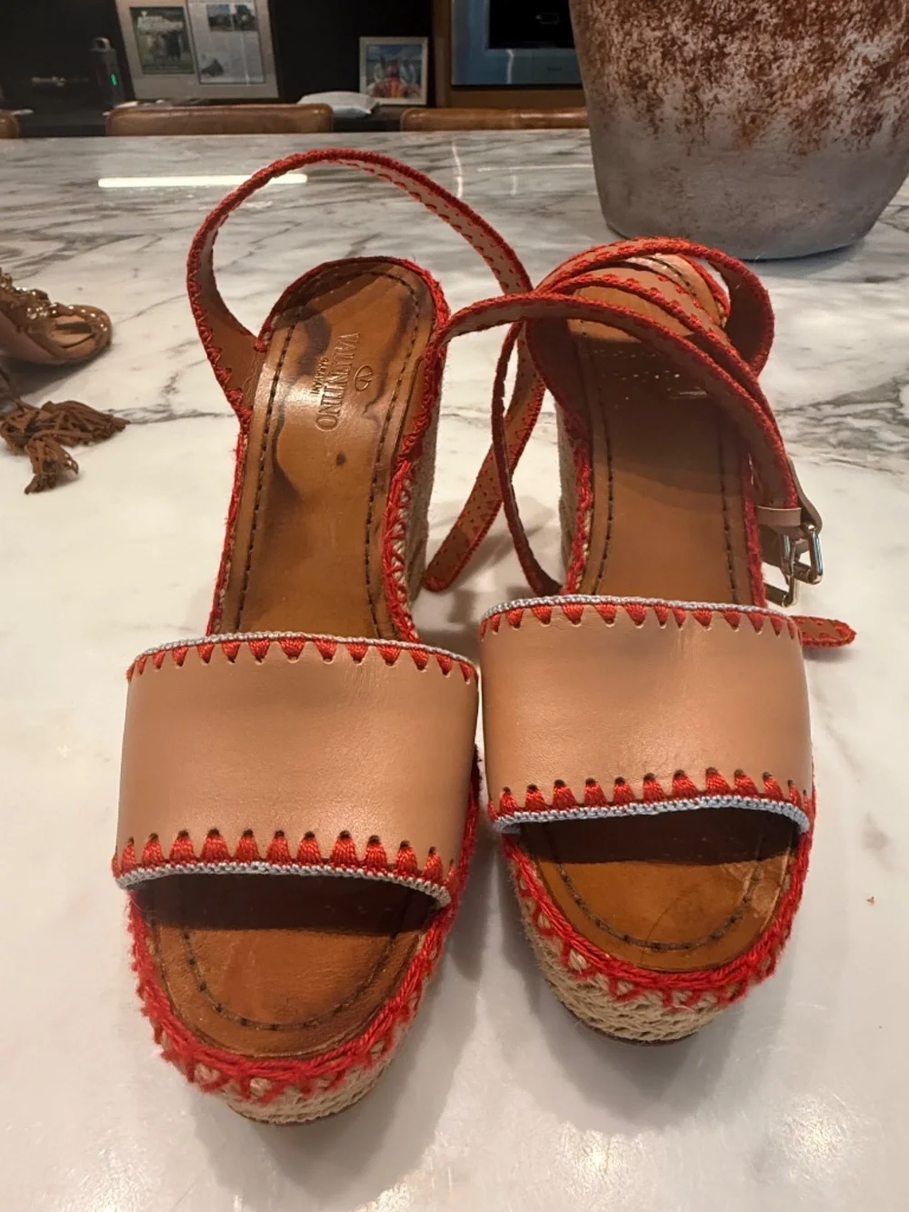 Valentino Leather Whipstitch Trim Espadrilles 8.5